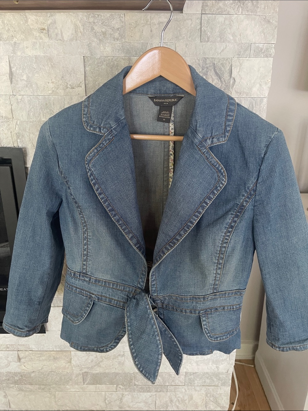 Banana Republic Medium Blue Denim Tie-Waist Blazer Jacket